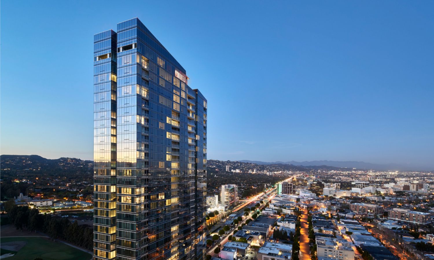 Glass tower at dusk